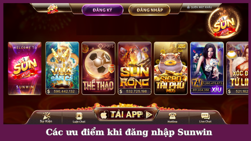 Các ưu điểm khi đăng nhập Sunwin