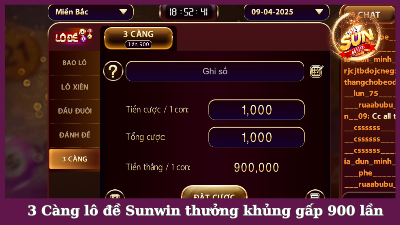 Lô đề Sunwin 3 càng nhận thưởng khủng gấp 900 lần